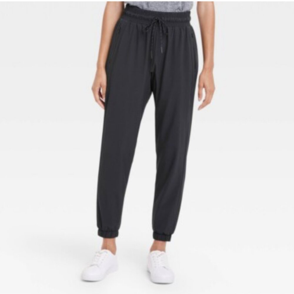 All in Motion Lined Woven Athleisure Comfort Joggers, Size Large, Black